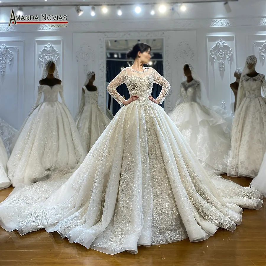 Потрясающее кружевное свадебное платье с длинными рукавами 2022 robe de soiree|Свадебные