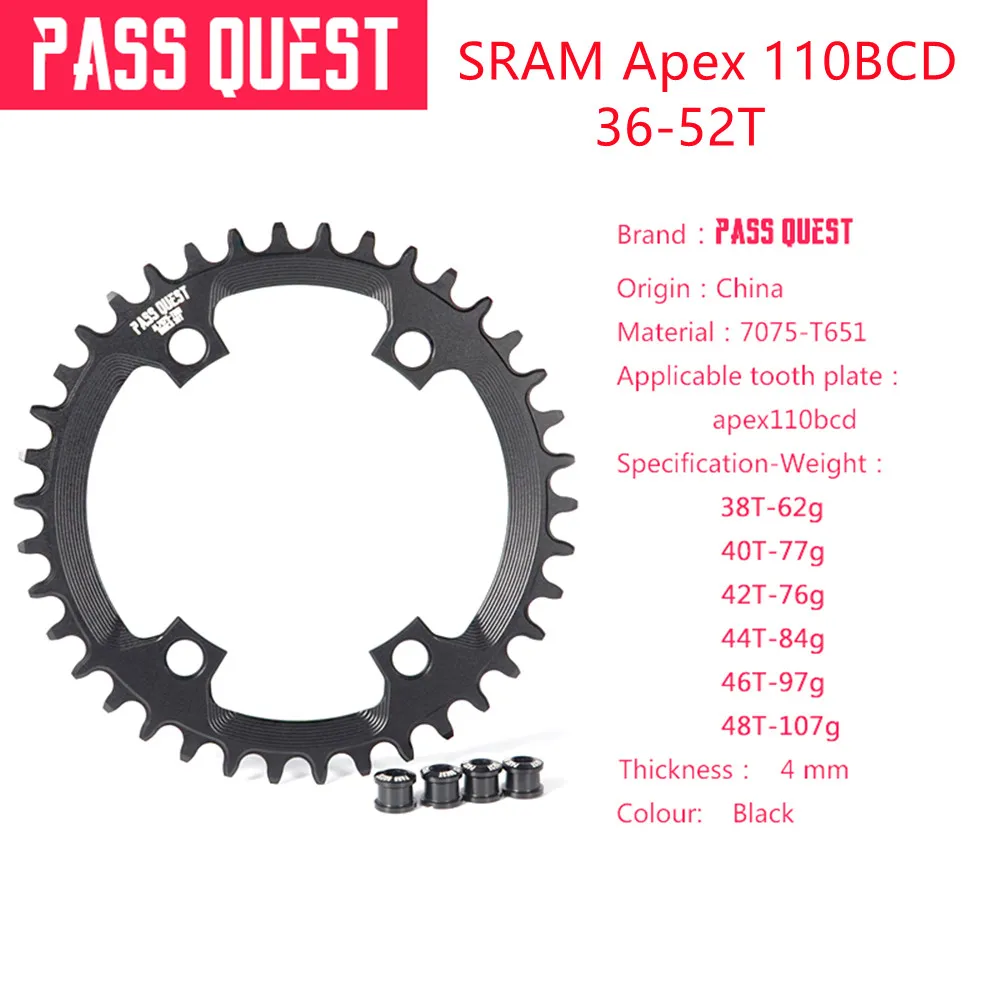 Pass Quest SRAM Apex 110BCD 4 pawd Round Road Bike Narrow Wide Chainring 36T-52T Bike Chainwheel Sram Apex Off Road