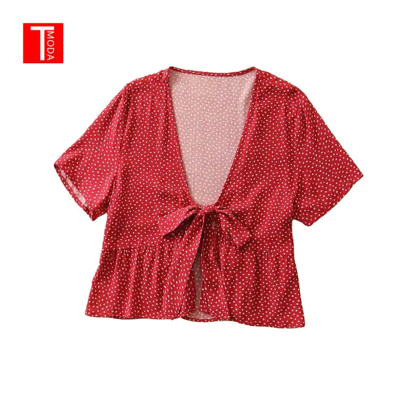 Женская леопардовая блузка TMODA Летняя Повседневная рубашка с глубоким v образным