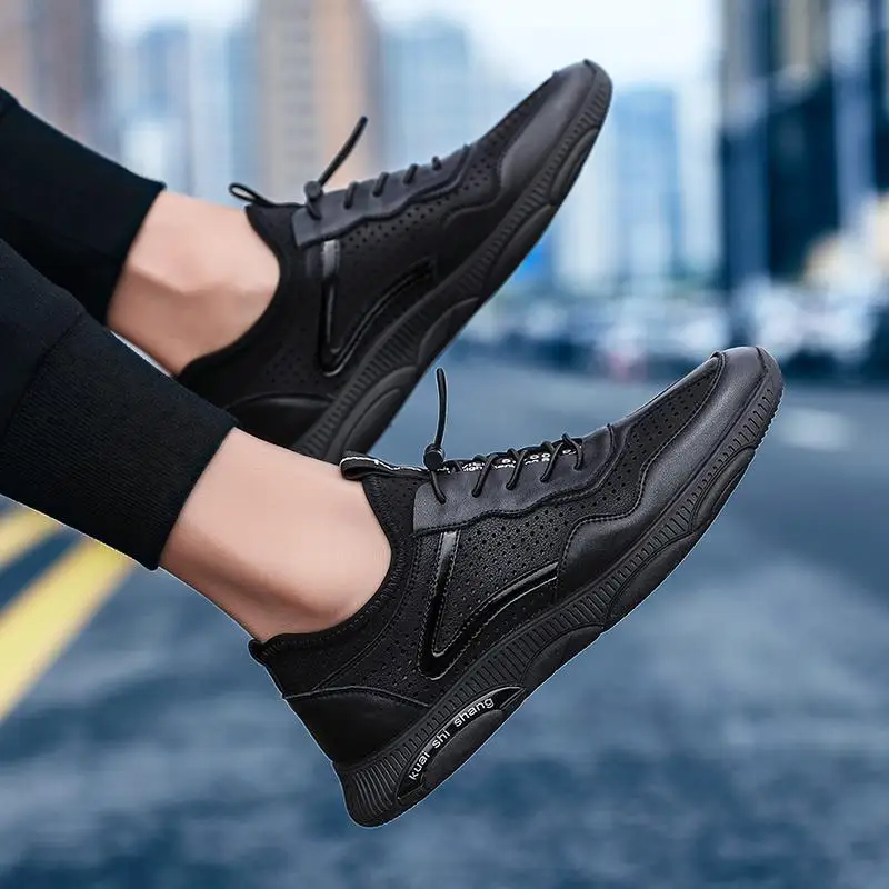 

New Men's Running Shoes Breathable Hollow Casual Shoes High Quality Cow Split Waterproof Men Shoes Comfortable Walking Footwear