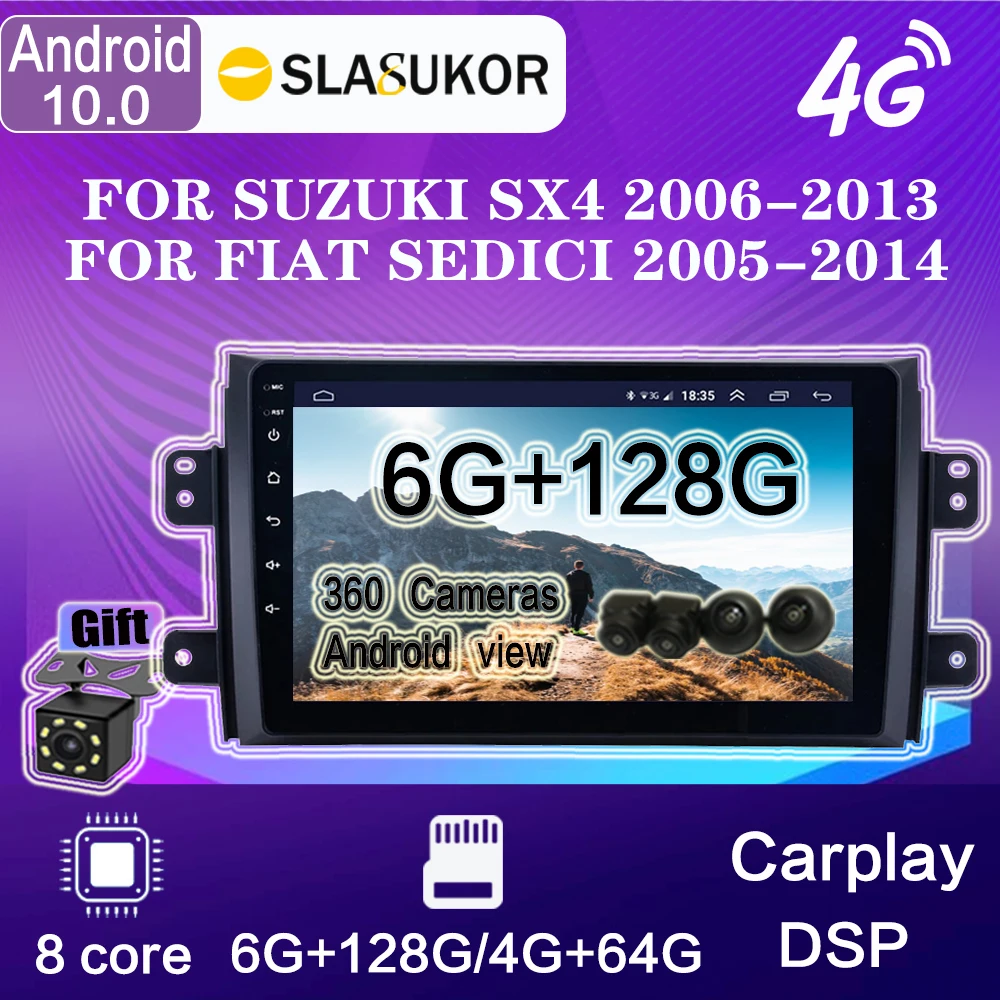 

For Suzuki SX4 2006-2011 2012 2013 For Fiat Sedici 2005-2014 Android 10 Car radio Stereo Receiver Multimedia Video Player DSP BT