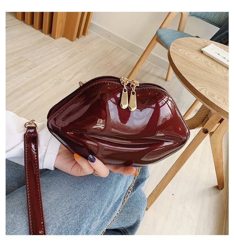 Новинка 2019 жесткая сумка в виде ракушки красный рот ПВХ маленькая квадратная