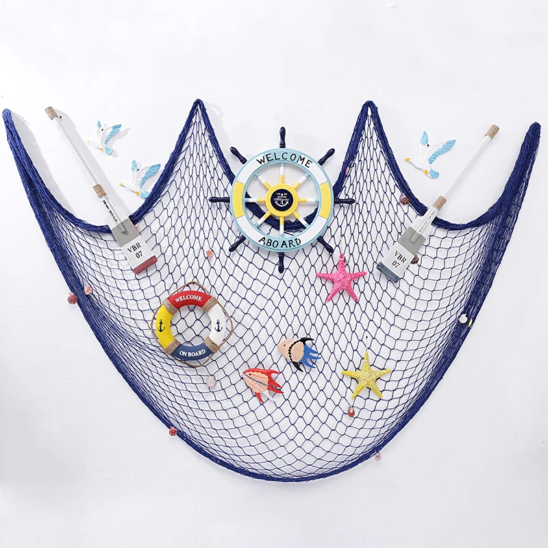 

Mediterranean Style Decoration Natural Fishing Net Decor Boat Steering Wheel Crafts Lifebuoy Wall Rudder Nautical Home Decor