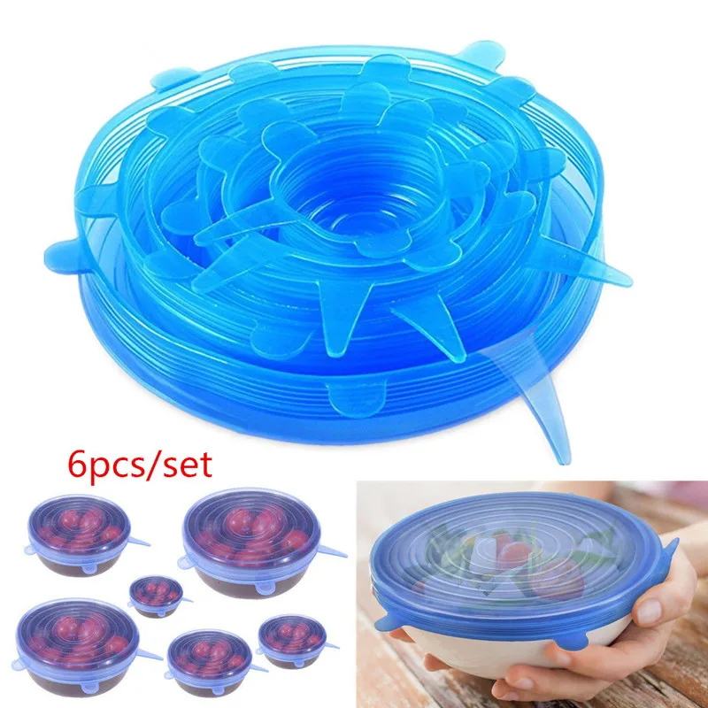 

6 Pcs Reusable Food Packaging Cover Silicon Food Fresh-Keep Sealing Cap Vacuum Stretch Silicone Lids Kitchen Silicone Cover