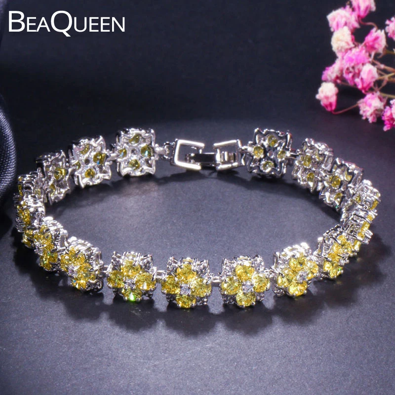 Женский Хрустальный Теннисный браслет BeaQueen ювелирное изделие серебряного цвета