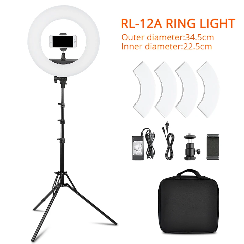 RL-12A Travor 1" 18" Диммируемый Светильник-кольцо для макияжа двухцветный светильник-кольцо для фотосъемки 3200 K-5500 K с подставкой-светильник для youtube live - Цвет: RL-12A