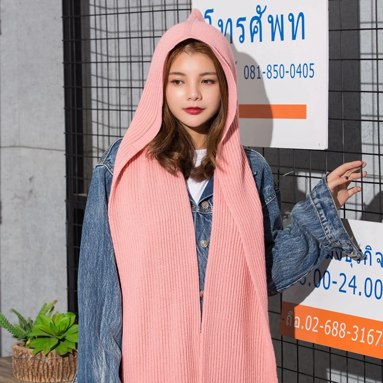 Женский длинный шарф с капюшоном Зимняя Теплая Вязаная толстовка шаль шапка |