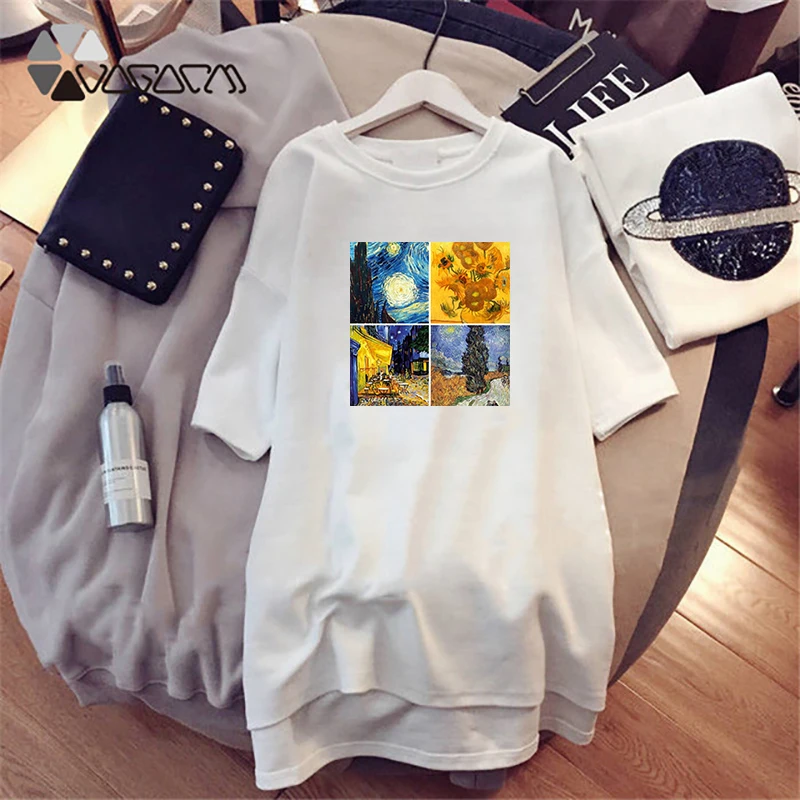 

Plus Size Vintage Dresses Art Oil Painting Print Loose Woman Clothing Summer Harajuku Mini t Shirt Dress Fashion Aesthetic