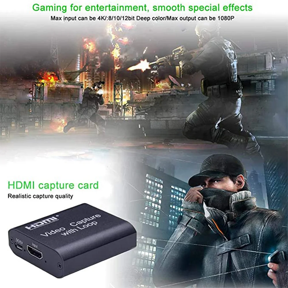 

HDMI to USB 2.0 Video Capture Board Game Record HD 1080P 4K HDMI Video Capture Card with Loop Out Live Streaming Broadcast Local