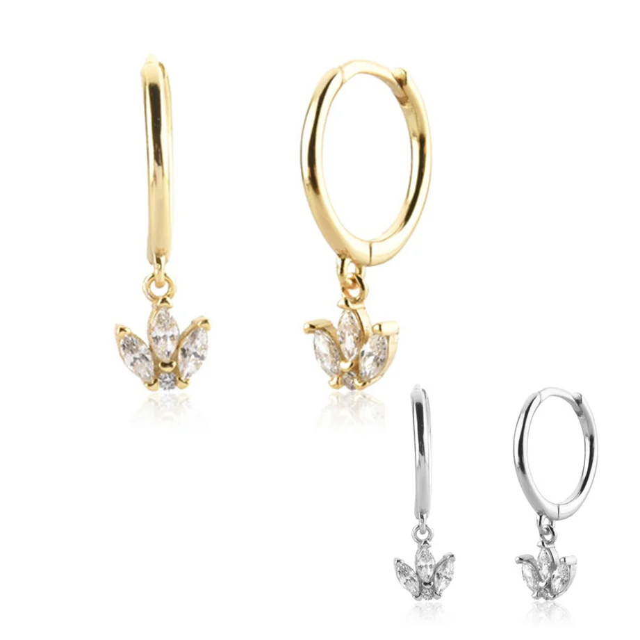 

Sterling Silver Geometric Horse Eye Clear Zircon Hoop Earrings for Women Simplement Ins Wind Light Luxury Earrings Luxury