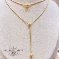 korean sytle double layer necklace thin chain steel balls pendant titanium steel chain minimalist classic choker women jewelry