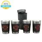 4 металлических рюмки, рюмка из нержавеющей стали с крышкой из искусственной кожи