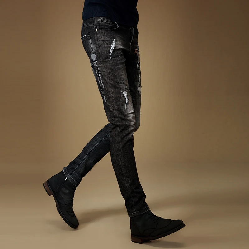 

Free Shipping 2019 New men's male denim pants jeans stretch spring Europe and United States street style hip hop pants trousers