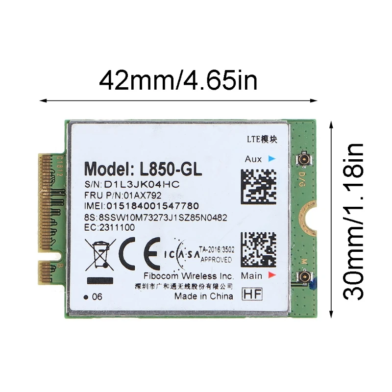 4G LTE Wireless Module L850-GL M.2 Card FRU 01AX792 for Thinkpad Carbon Gen6 X280 T580 T480s L480 X1 Yoga Gen 3