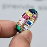 vintage multicolor zircon ring for women colored rectangular diamonds zircon copper alloy gold silver womens jewelry wholesale