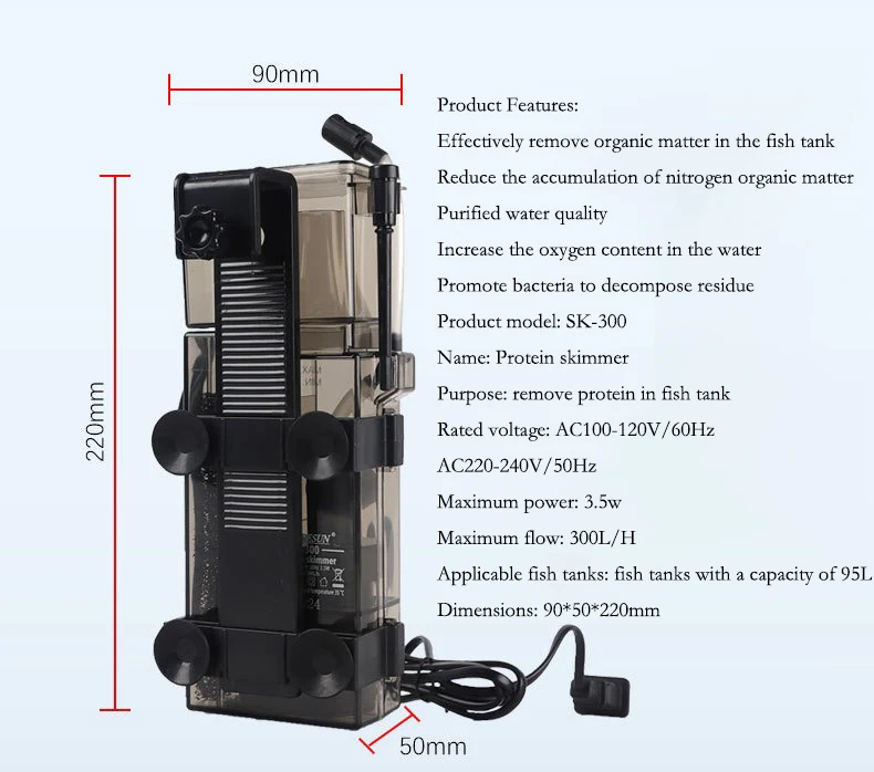 

110-240V Protein Skimmer SK-300 new and mini Protein Separator Nitrogen Device for Coral Fish Tank Marine Aquarium