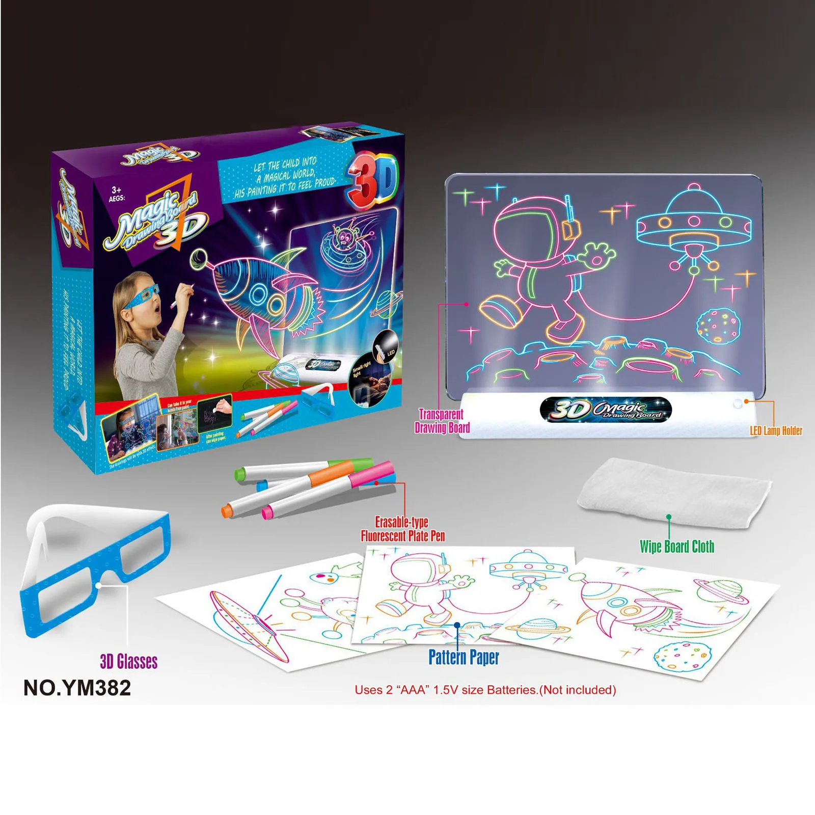 

3d Drawing Pad Board Fun Fluorescence Drawing Toys Glow In Dark With Light For Kids Developing Educational Drawing Toy Gift