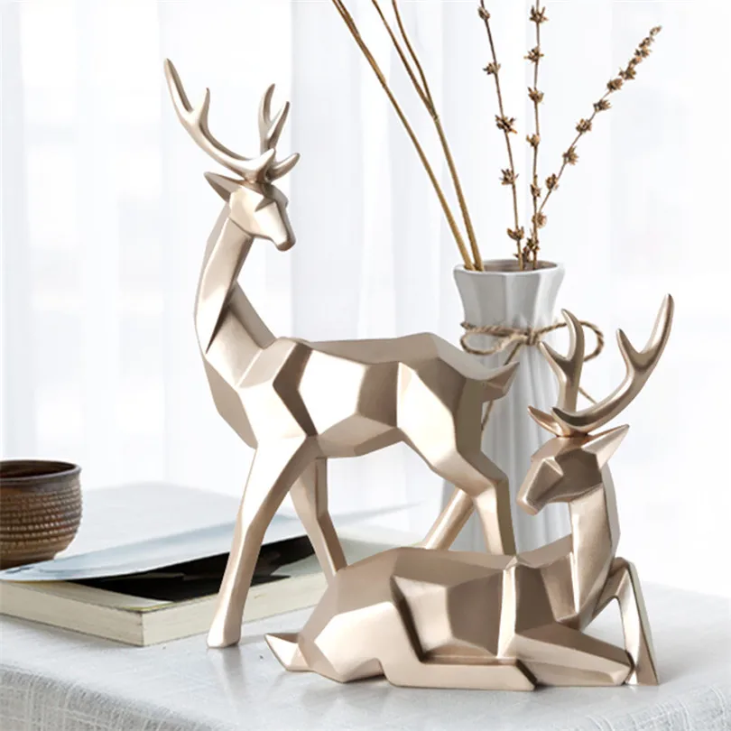 

[MGT] Geometric A Couple of Deer Statues Bedroom Decor Accessories Elk Sculptures Crafts Garden Home Living Room Sculptures