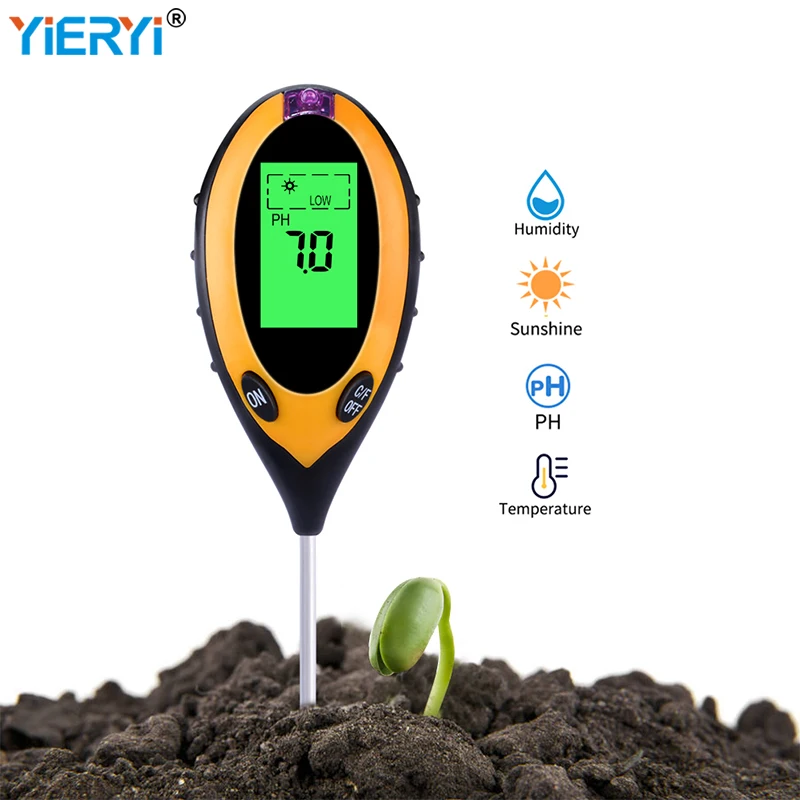 

4 In 1 Digital PH Meter Soil Moisture Monitor Temperature Sunlight Acidity Tester Alkali Test Tool For Gardening Plants Farming