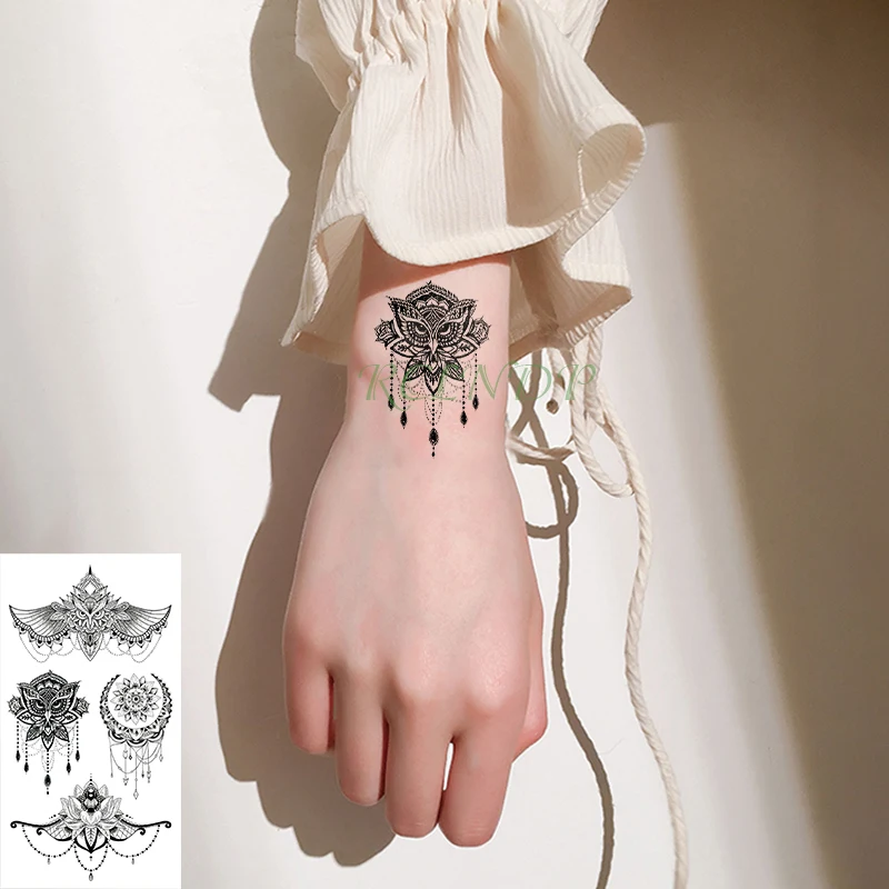 

Водостойкая временная татуировка наклейка сова цветок черное искусство Татуировка флэш-тату поддельные татуировки для женщин мужчин дево...