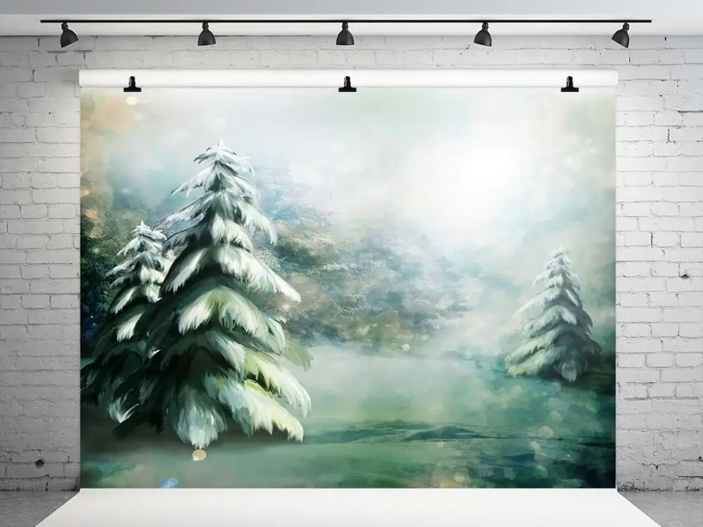 Фотофоны VinylBDS для студийной фотосъемки с изображением абстрактного леса Рождественская живопись сосновая Снежная елка 5x7 футов (1,5x2,2 м)