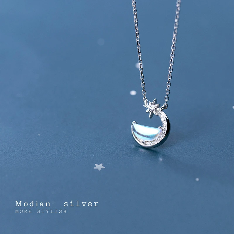 Цепочка Modian женская из серебра 925 пробы со звездой и полумесяцем сверкающим