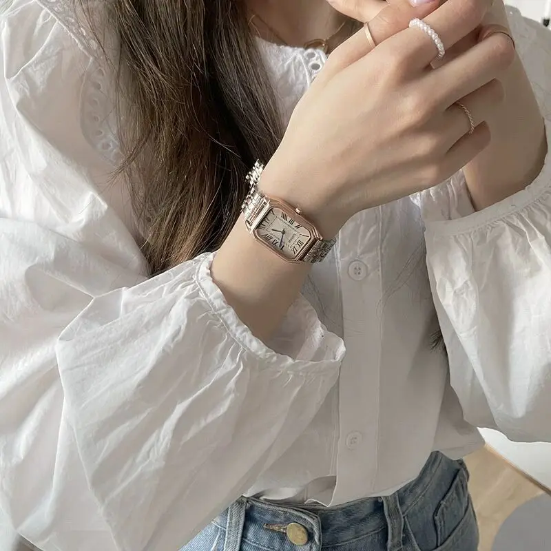 Часы женские прямоугольные кварцевые маленькие элегантные модные наручные с