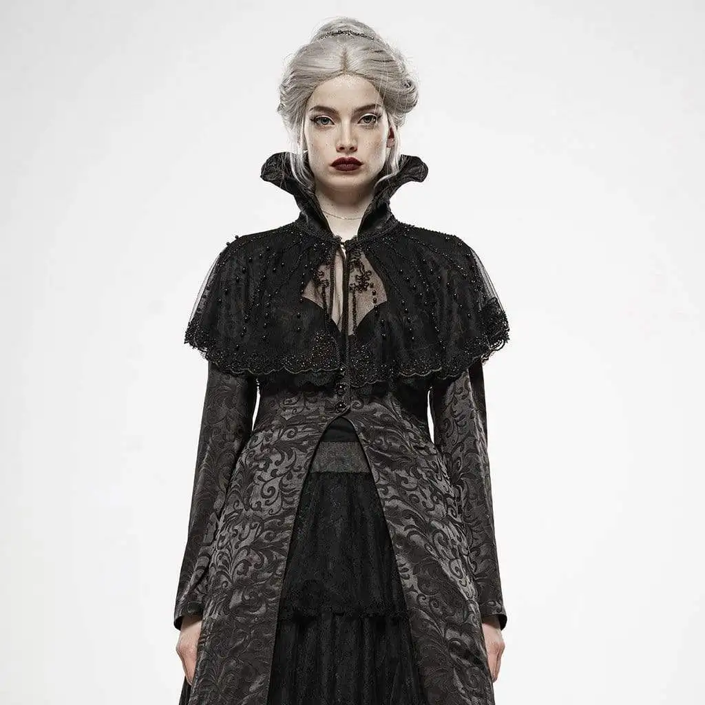 Punk Rave Women's Goth O-Neck Mesh Sleeveless Little Cloak WY-1164DPF |