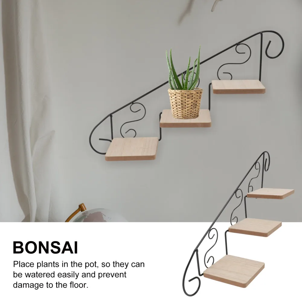 

1pc Balcony Storage Shelf Wall Mounted Flower Rack Wall Art Decor (Black)