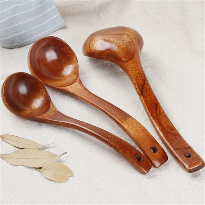 

Wooden Cooking Scoop Catering Tableware Wooden Kitchen Utensils 1PC Natural Wood Long Handle Spoon Soup Ladle