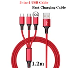 3 в 1 USB зарядный кабель для Samsung Xiaomi Huawei Apple мобильный телефон USB Type C быстрое зарядное устройство планшет зарядный кабель аксессуары