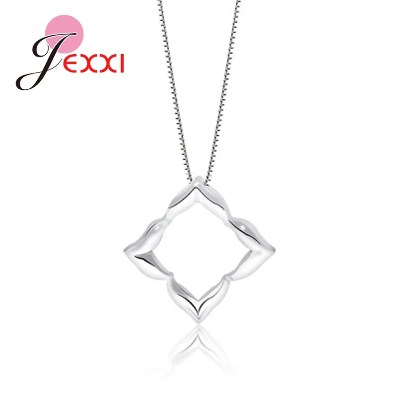 

New Design Trendy 925 Sterling Silver Square Shaped Pendant Charms Necklace for Women Elegant Vintage Glossy Party Jewelry