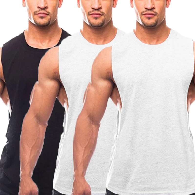 Мужская хлопковая майка однотонная без рукавов одежда для фитнеса и