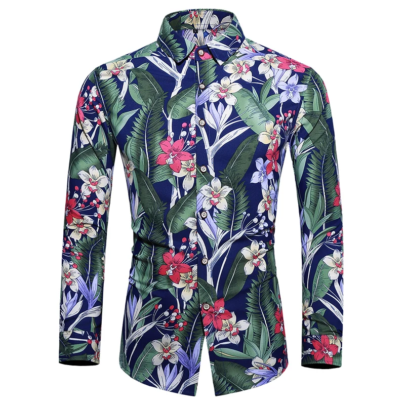 

10 color 2019 Men Slim Long Sleeve Floral Print Shirts Fashion Brand Casual Dress Party holiday Flower shirt Homme Plus Size 7XL
