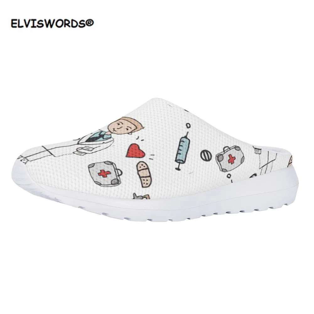 

ELVISWORDS Sandals White Ketch Nurse Pattern Fashion Ladies Sandals Casual Nursing Women Mesh Summer Water Shoes Slippers Woman