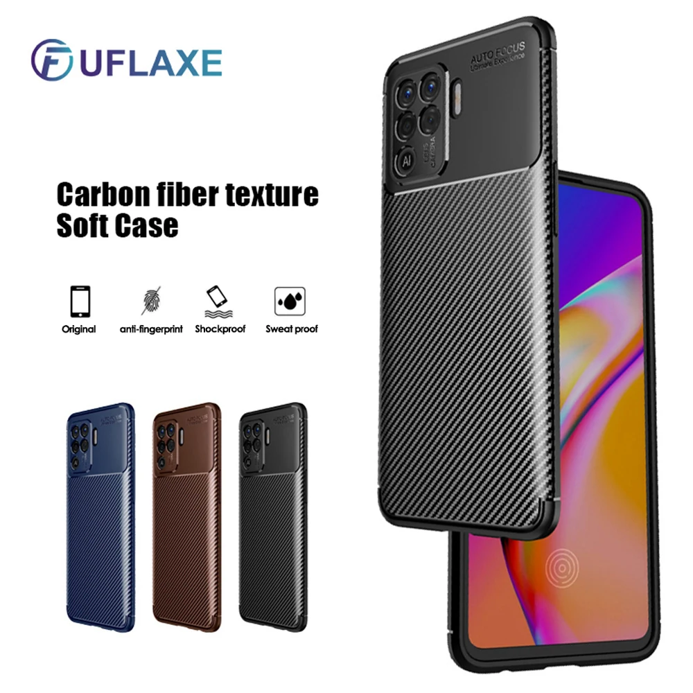 

UFlaxe Soft Silicone Case for OPPO A94 A93 A92 A91 5G Carbon Fiber Texture Ultra-thin Shockproof Cover