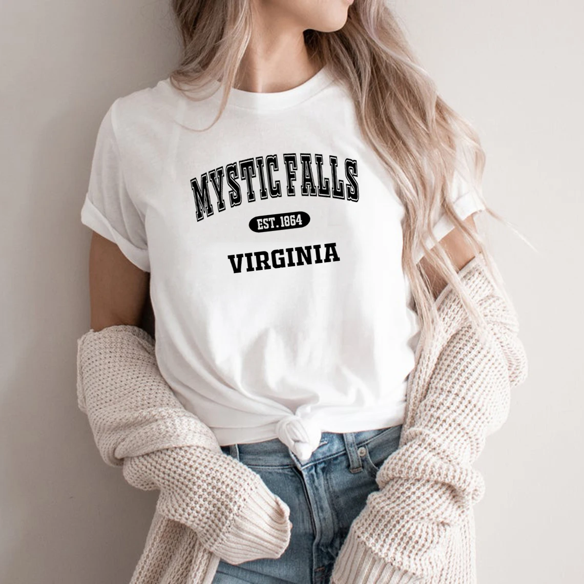 

Mystic Falls T-shirt TVD Shirt Vampire Diaries Tshirt Unisex Women Men Short Sleeve T-Shirt Harajuku Shirts Summer Casual Tops