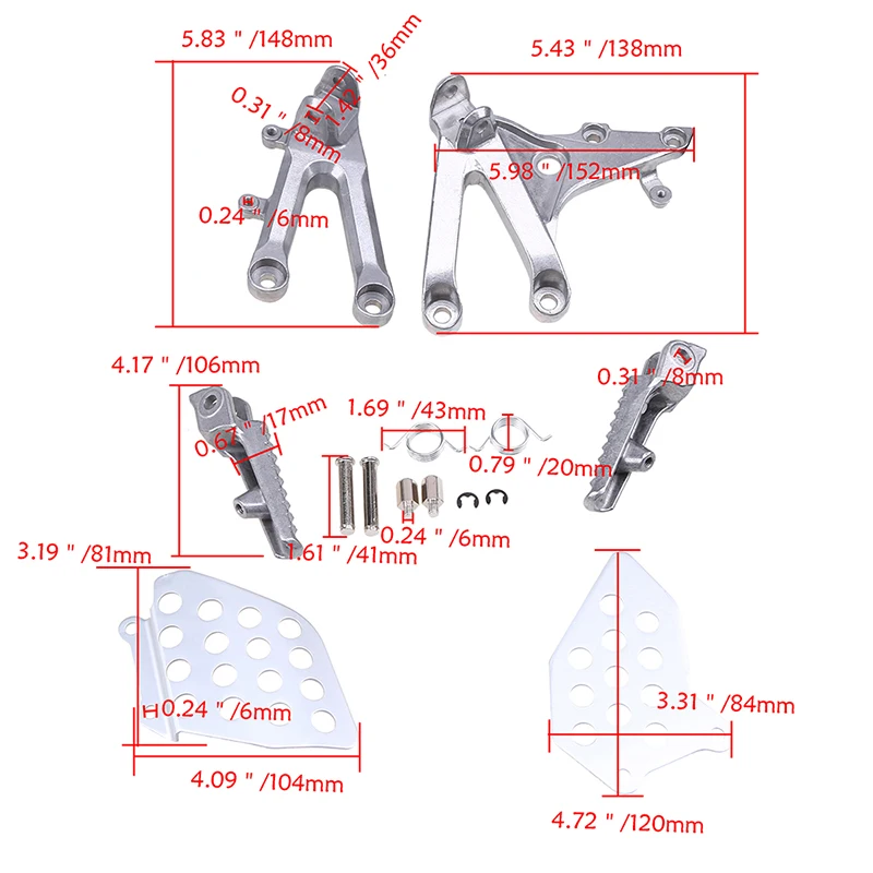 

POSSBAY Silver Motorcycle Foot Rest Moto Pedals With Bracket Parts for Honda CBR600RR 2007 2008 2009 2010 2011 2012 2013 2014