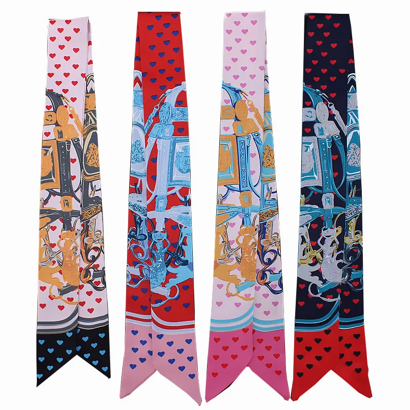 

Новый узкий шарф для женщин, модная ручная сумка, брендовый Шелковый платок в форме сердца, лоскутный галстук с принтом, ремень, головные шарфы для женщин