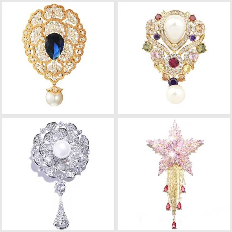 Vintage Zircons Crystal Teardrop Brooches Pins for Women Wedding Bridal Bouquets Jewelry Accessories Elegant Pearl Dangle Broche | Украшения