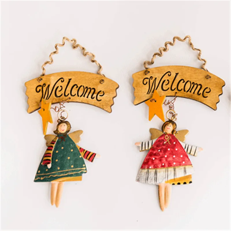 

Retro Christmas Angel Doll Decoration Welcome Door Hanging Board Wooden Sign Pendant Christmas Home Decoration Navidad 2021 Xmas