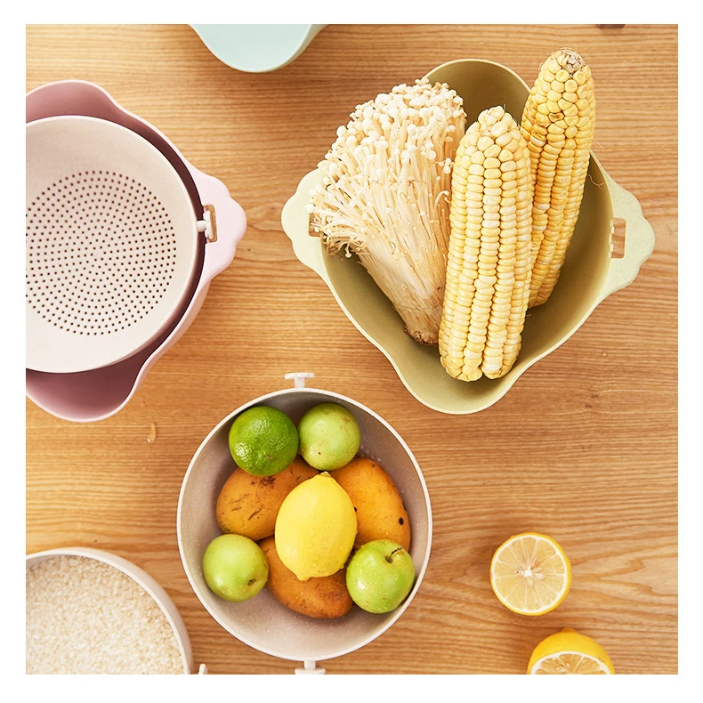 

Multifunction Kitchen Colander/Strainer and Bowl Set, Double Layered Rotatable Drain Basin and Basket, For Cleaning, Washing