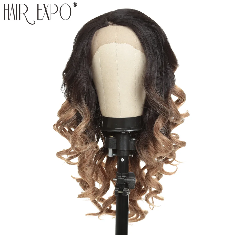 24 дюйма Длинный свободный волнистый синтетический кружевной передний парик без