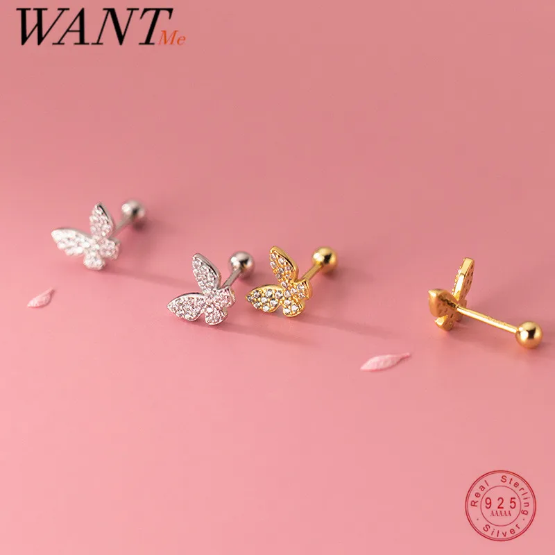 

WANTME 925 Sterling Silver Romantic Fashion Butterfly Spiral Bead Stud Earrings for Women Cute Insect Party Jewelry Accessories