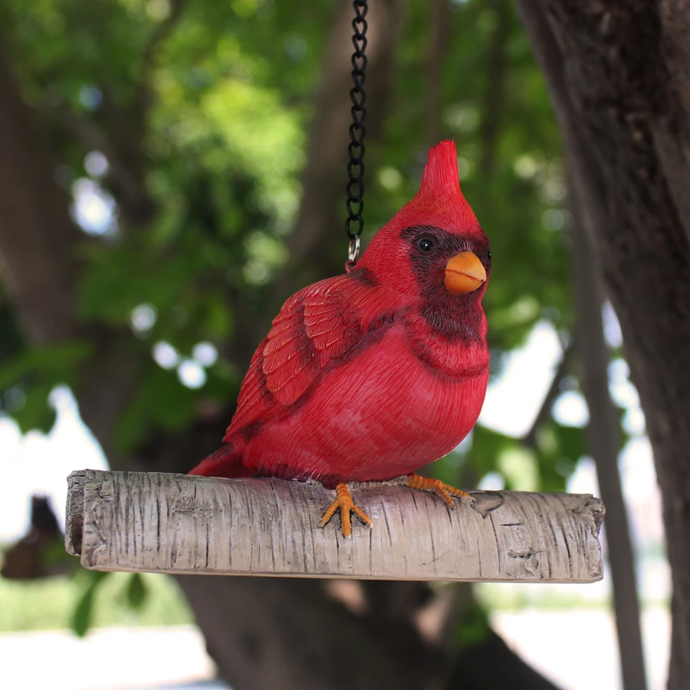 Ручная роспись Мини Зимние подвесные фигурки Songbird уличная красная статуя птицы с