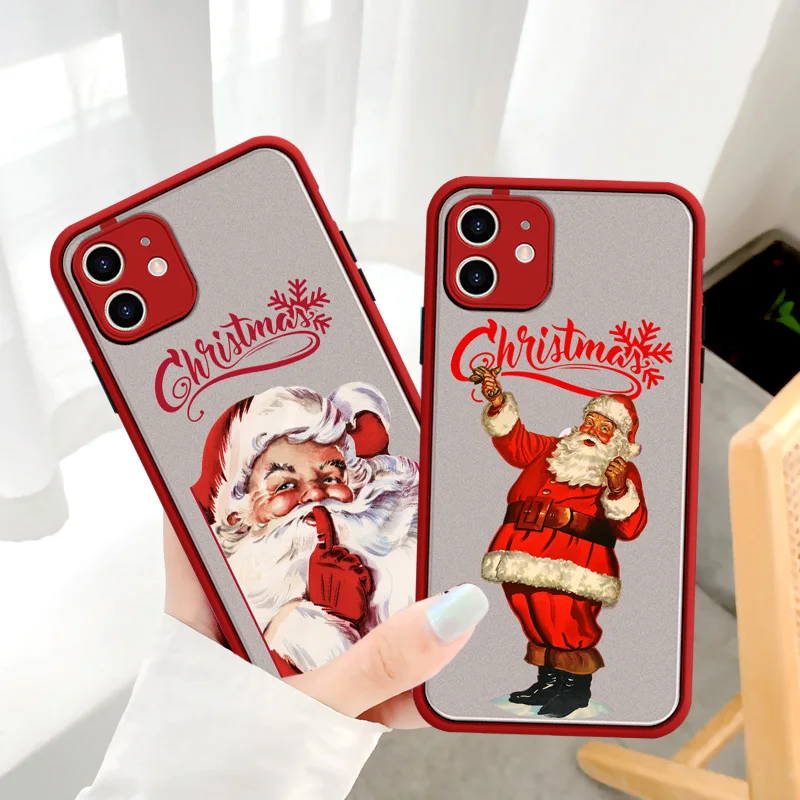 

Christmas Cartoon Deer Case For iPhone 11 Pro XS Max XR X SE 2020 hard Santa Claus Cover For iphone 7 8 6 6S Plus 7Plus Case