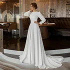 Женское атласное платье с длинным рукавом, элегантное белое платье в мусульманском стиле, свадебное платье с пуговицами сзади