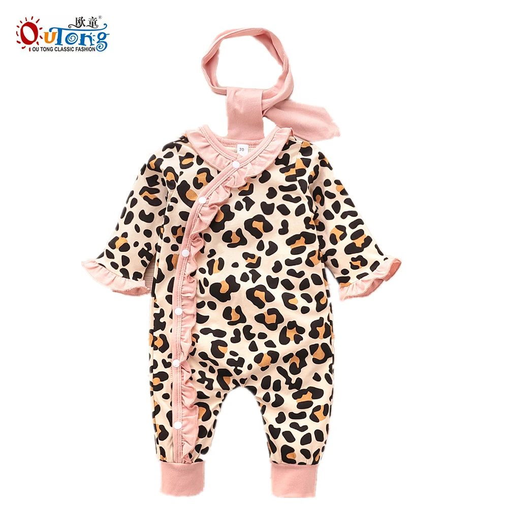 

Outong Baby Girl Clothes Newborn 2pcs Set Cotton Leopard Print Infant Jumpsuit and Headband toddler girl fall clothes 2020