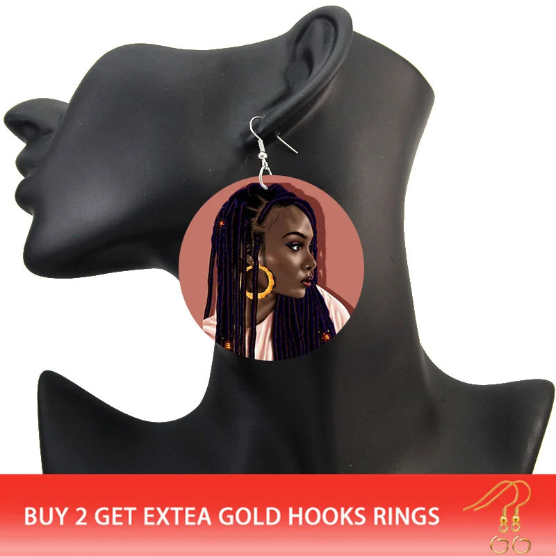 SOMESOOR окрашенные черные хип-хоп девушка Locs Hoops деревянные висячие серьги африканские натуральные волосы африканские деревянные украшения для женщин Подарки 1 пара