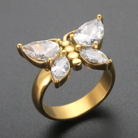 zmfashion luxury butterfly zircon rings for women men stainless steel crystal gold plated trendy creative male female jewelry
